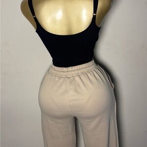 Cream Wide Leg Jumpsuit with Fitted Bodice